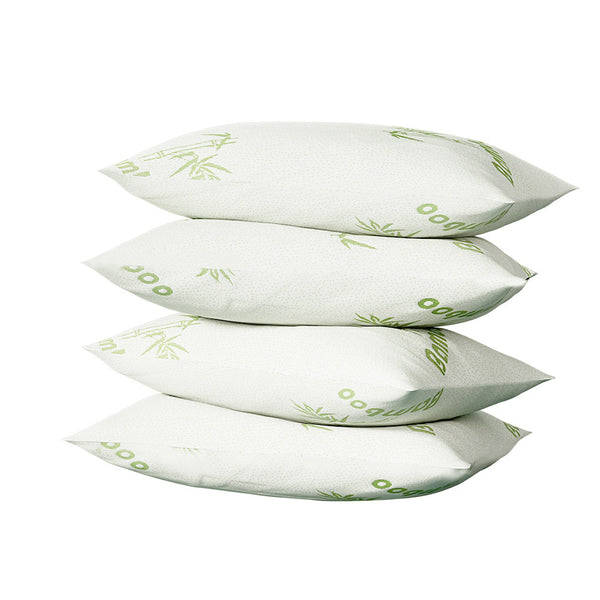 Giselle Hotel Pillow Bed Pillows 4 Pack Family Soft Medium Firm Bamboo Cover