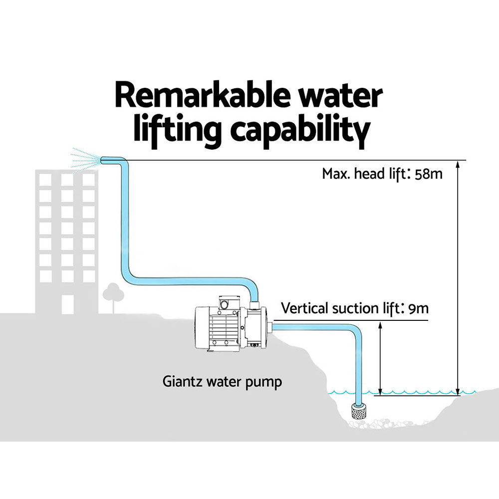 Giantz Garden Water Pump High Pressure 1800W Multi Stage Tank Rain Irrigation Black
