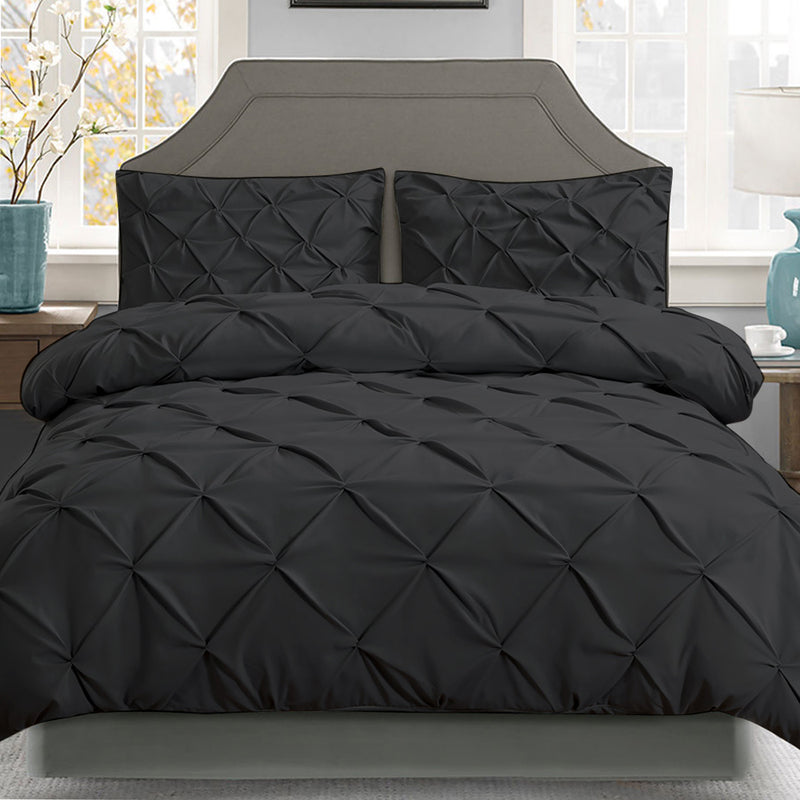 Giselle Quilt Cover Set Diamond Pinch Black - Queen