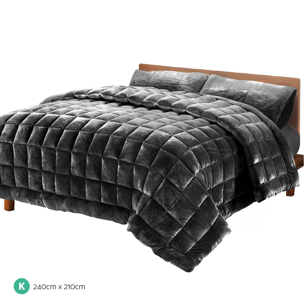 Giselle Bedding Faux Mink Quilt Charcoal King
