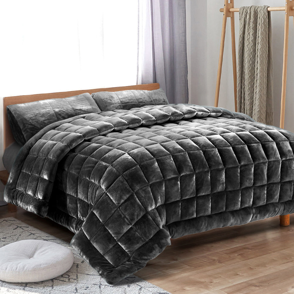 Giselle Bedding Faux Mink Quilt Charcoal Queen