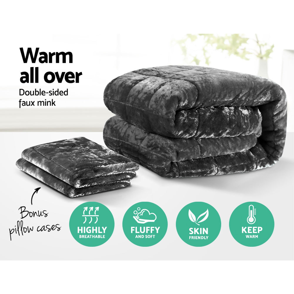 Giselle Bedding Faux Mink Quilt Charcoal Single King