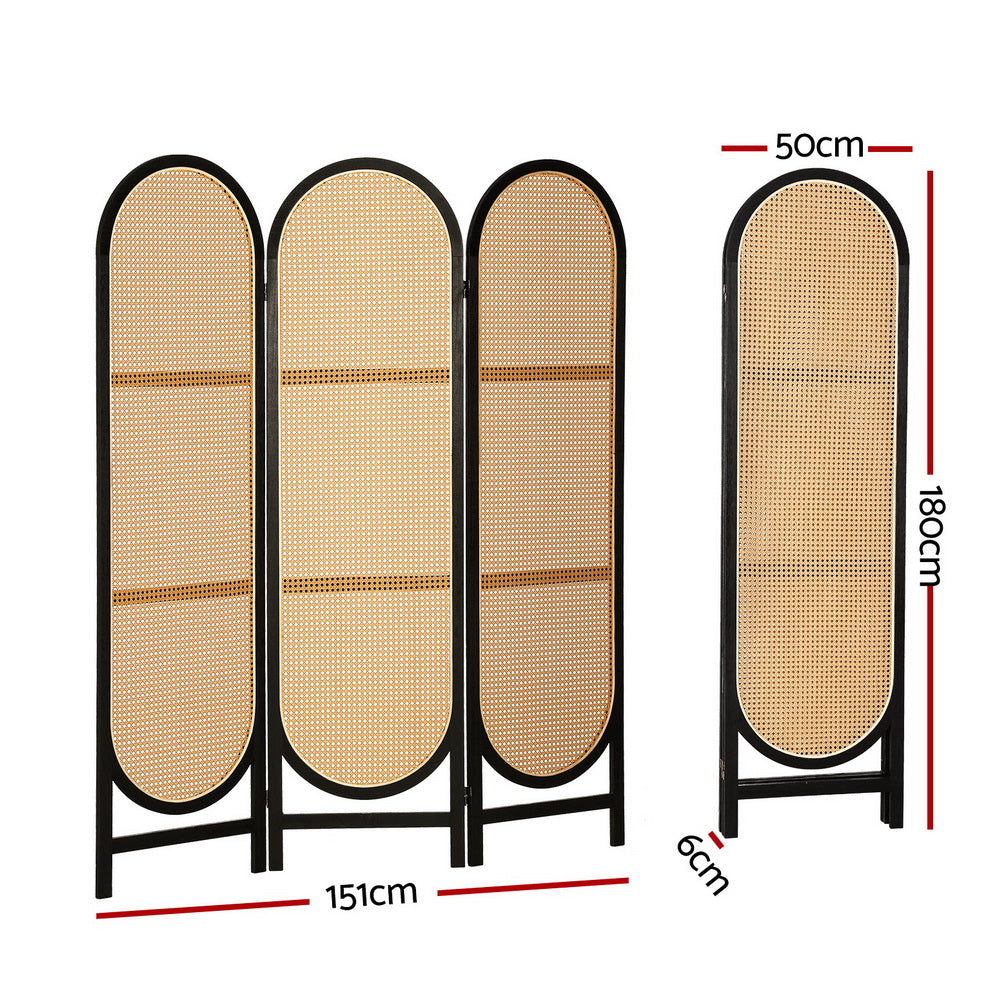 Foldable 3 Panel Room Divider, Solid Wood, Rattan - Artiss