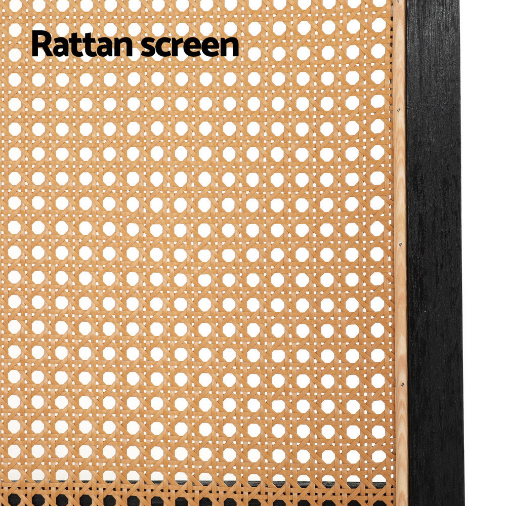 Foldable 3 Panel Room Divider, Solid Wood, Rattan - Artiss