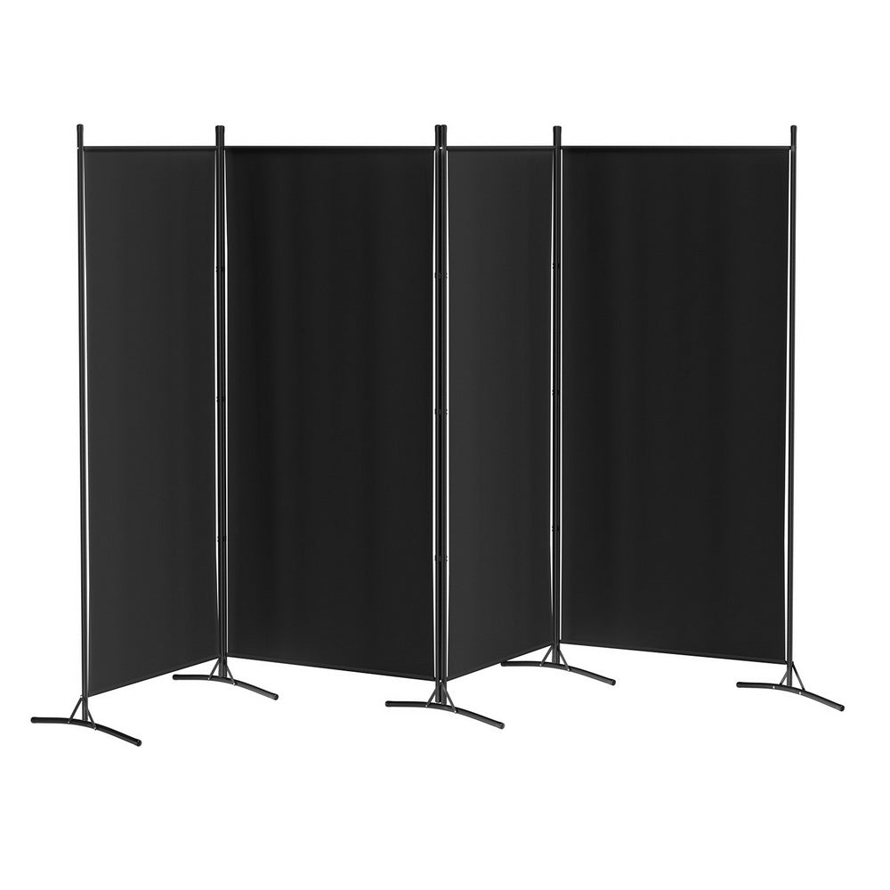 Peach Velvet 4 Panel Room Divider, Foldable, Black - Artiss