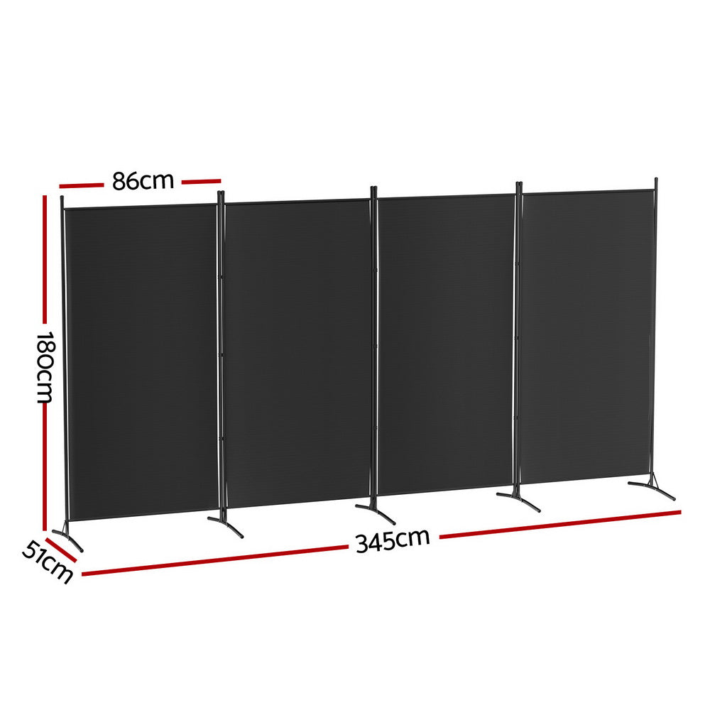 Peach Velvet 4 Panel Room Divider, Foldable, Black - Artiss