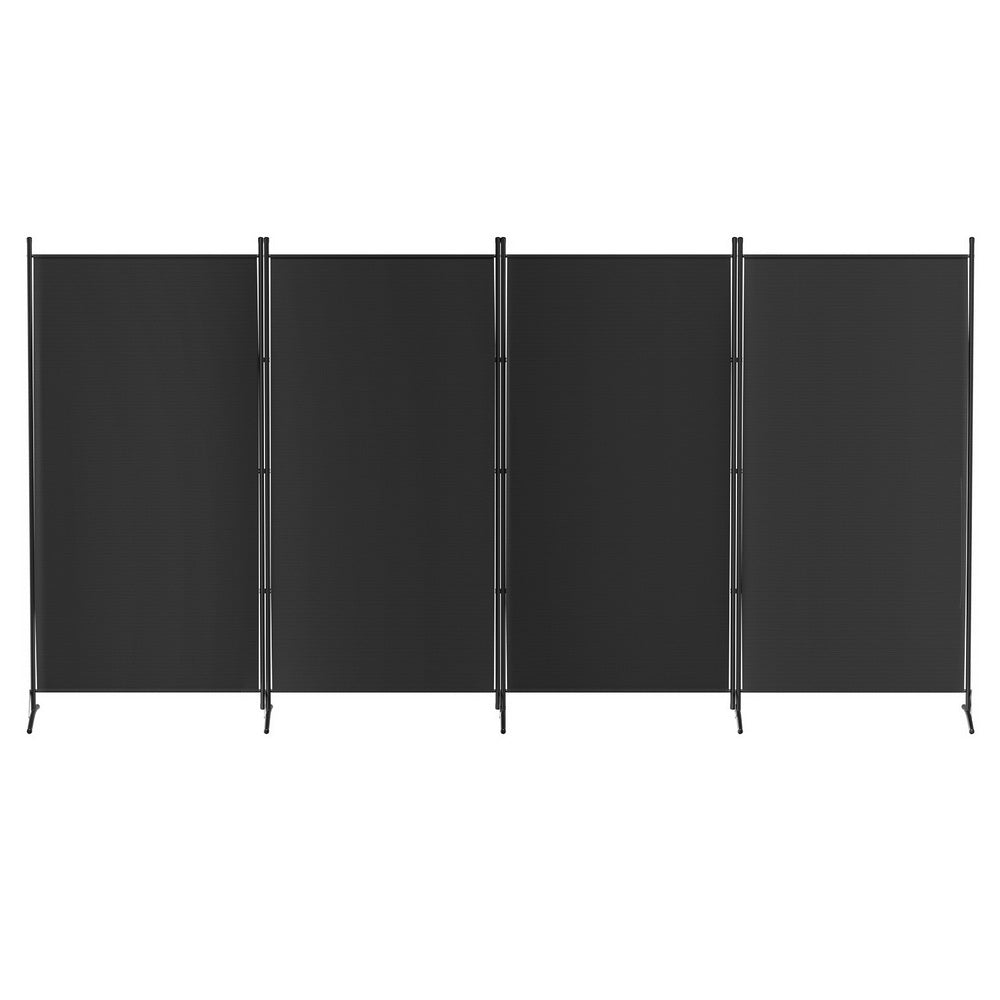 Peach Velvet 4 Panel Room Divider, Foldable, Black - Artiss