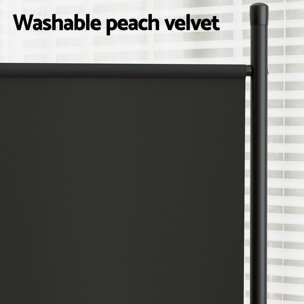 Peach Velvet 4 Panel Room Divider, Foldable, Black - Artiss