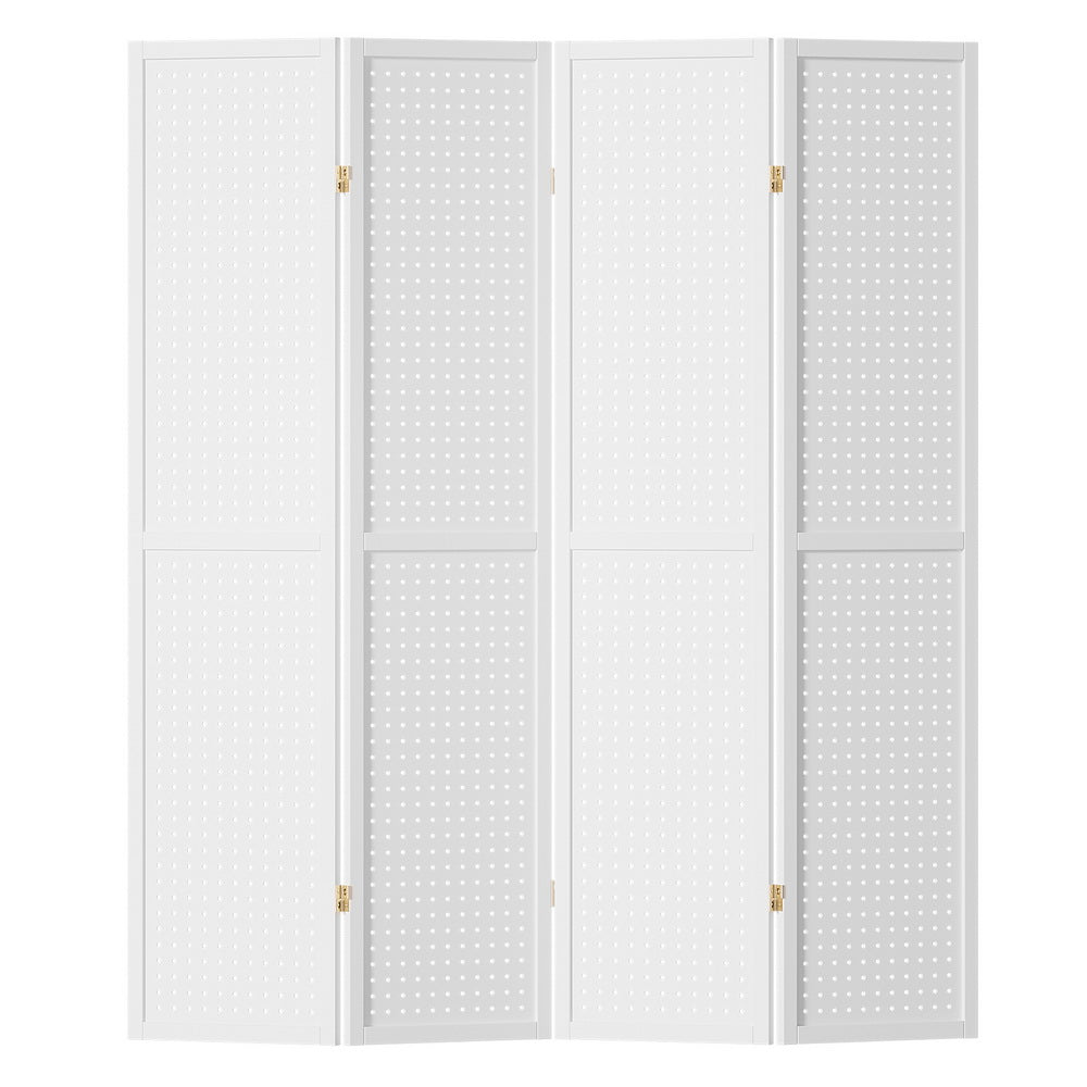 Foldable 4 Panel Room Divider, Pegboard, Pine Wood - Artiss