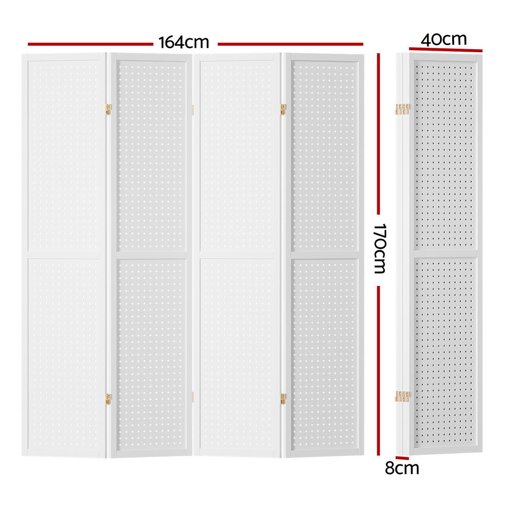 Foldable 4 Panel Room Divider, Pegboard, Pine Wood - Artiss