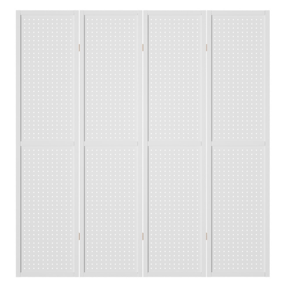 Foldable 4 Panel Room Divider, Pegboard, Pine Wood - Artiss