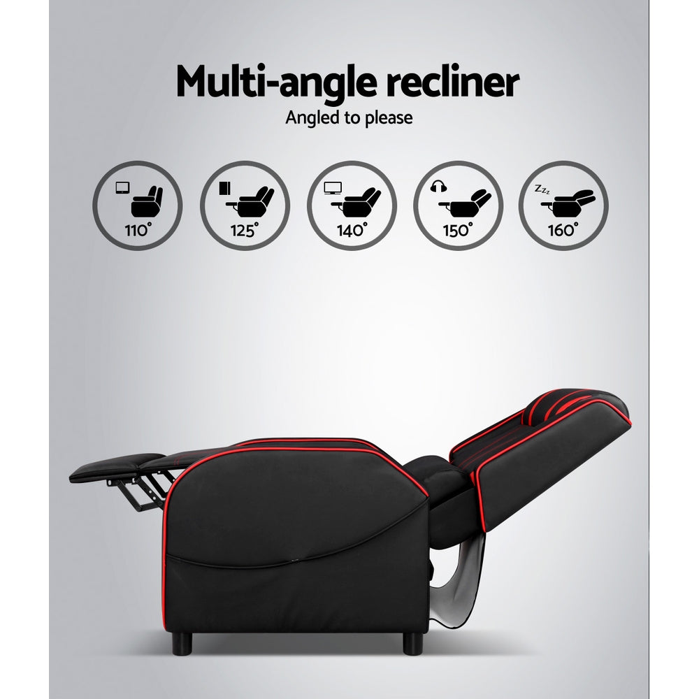 Artiss Recliner Chair Gaming Chair Leather Black Serik