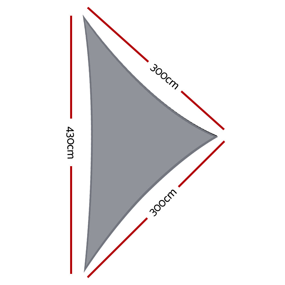 Instahut Shade Sail 3x3x4.3m Triangle 280GSM 98% Grey Shade Cloth