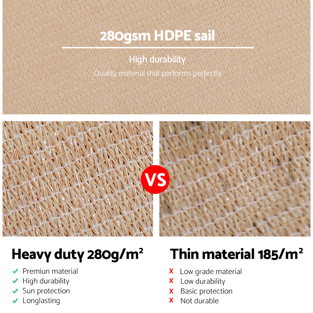 Instahut Shade Sail 3x6m Rectangle 280GSM 98% Sand Shade Cloth