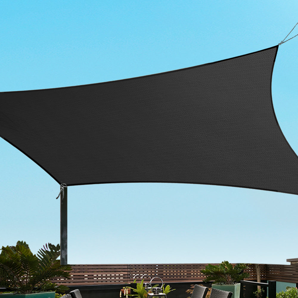 Instahut Shade Sail 4x6m Rectangle 280GSM 98% Black Shade Cloth
