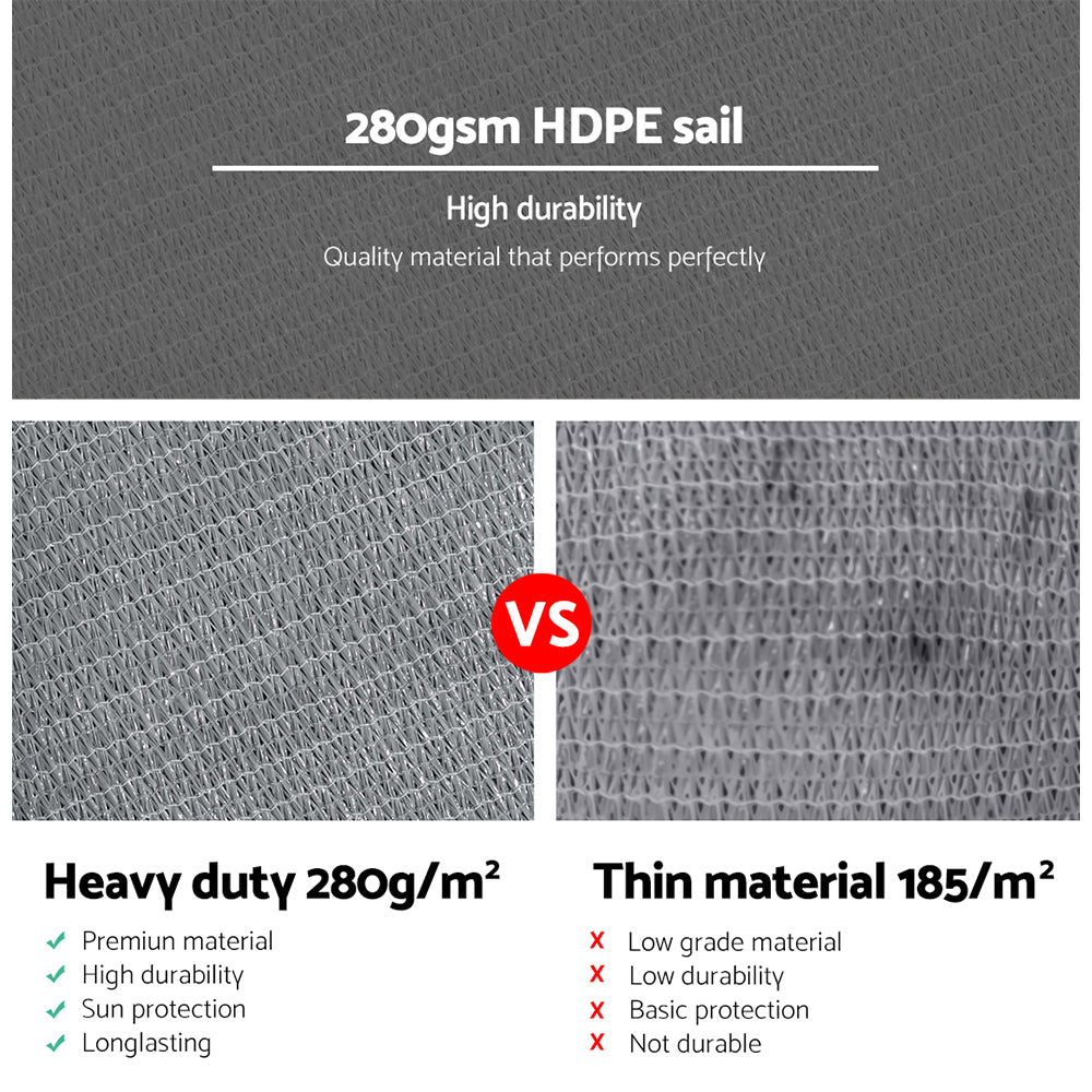 Instahut Shade Sail 5x6m Rectangle 280GSM 98% Grey Shade Cloth