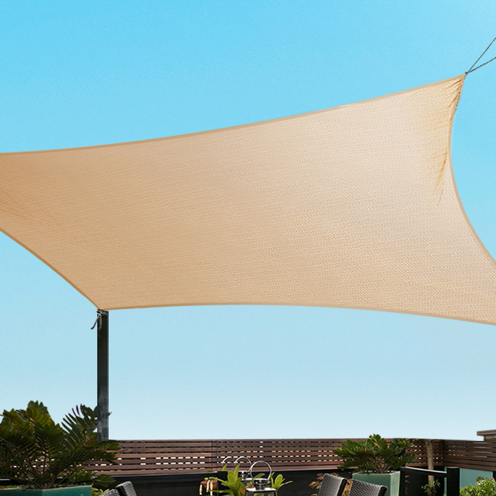 Instahut Shade Sail 6x8m Rectangle 185GSM 95% Sand Shade Cloth