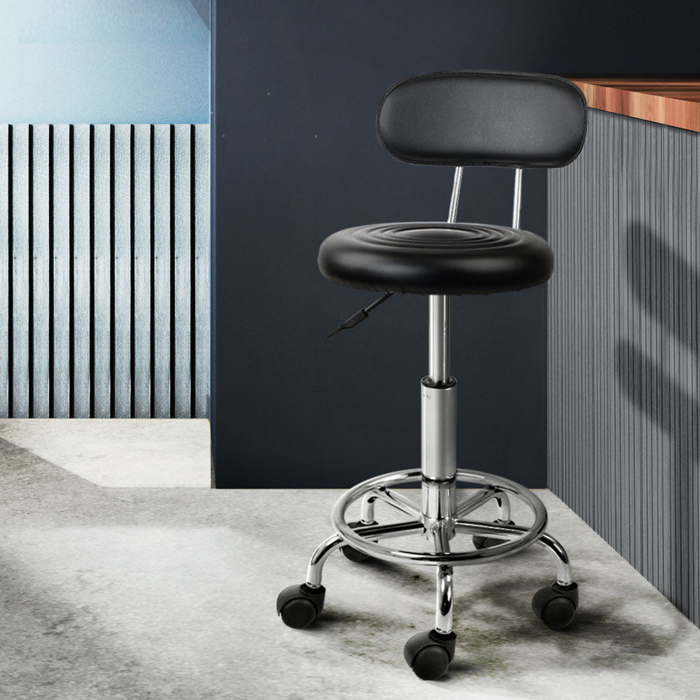 Artiss 2x Salon Stool Swivel Chair Backrest Black
