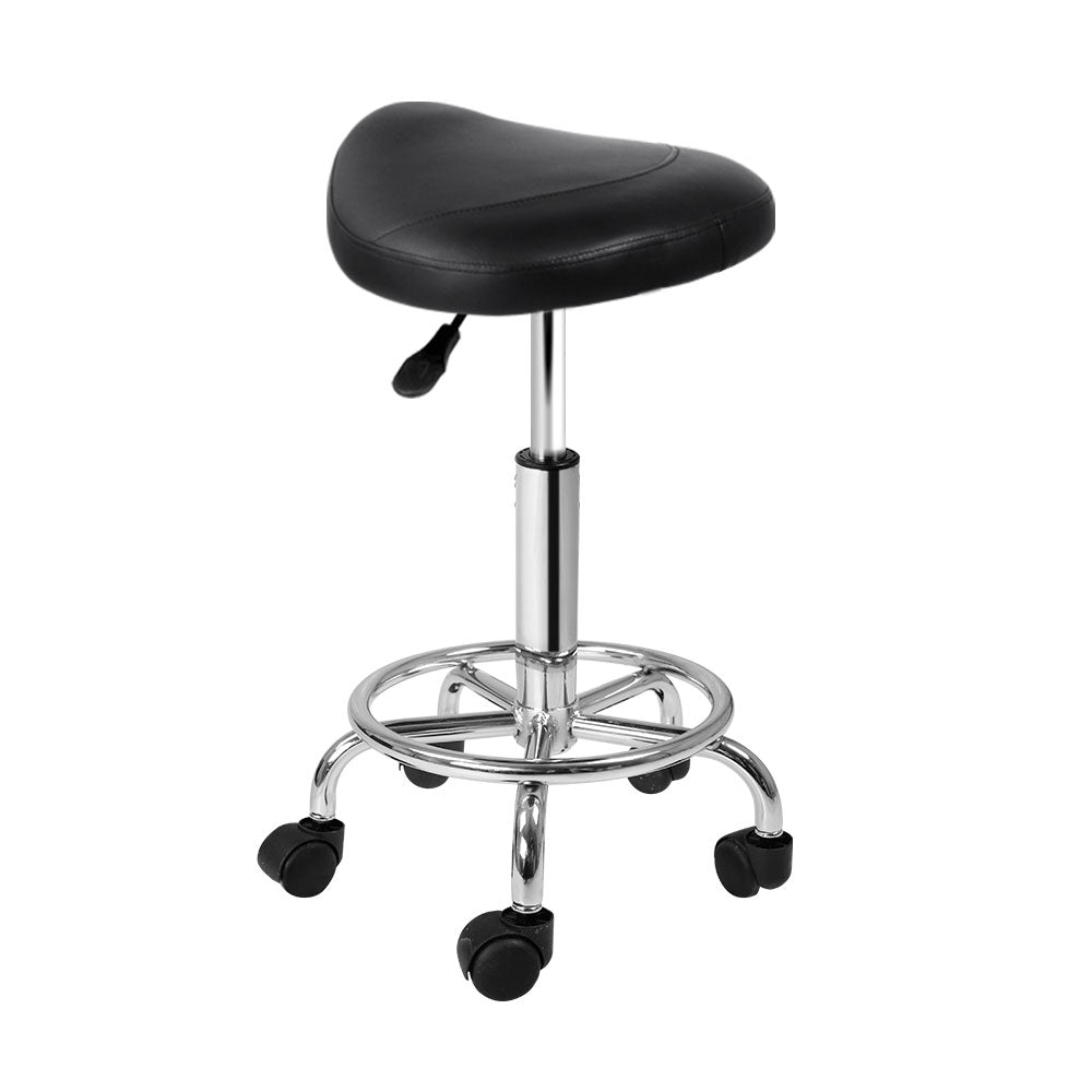 Artiss Salon Stool Saddle Swivel Chair Black