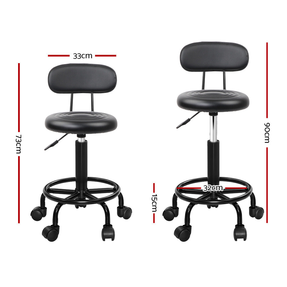 Adjustable White PU Leather Salon Stools, Set of 2 - Artiss