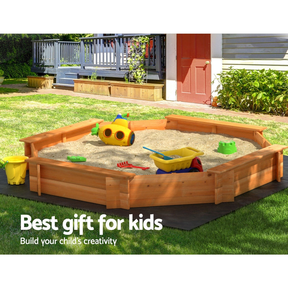 Keezi Kids Sandpit Wooden Round Sand Pit with Cover Bench Seat Beach Toys 182cm