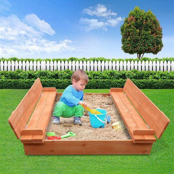 Foldable Wooden Sandpit with Benches 90cm Keezi