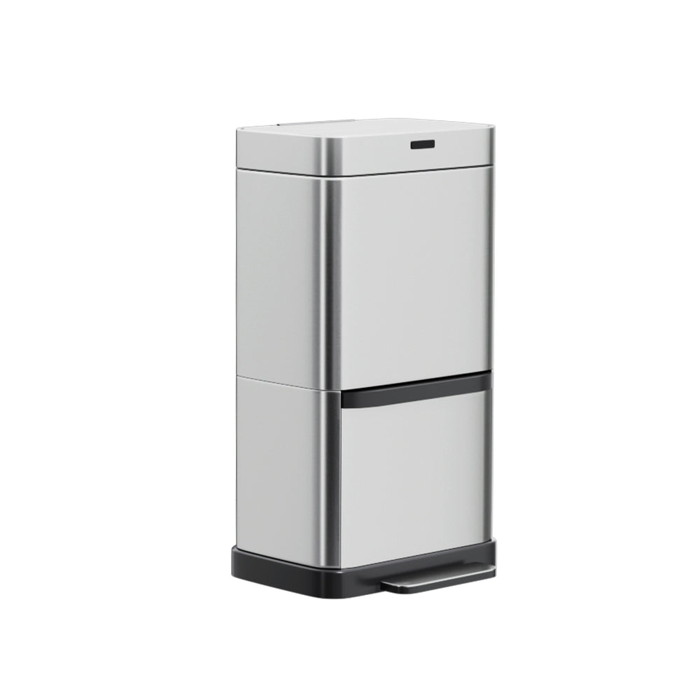 70L Dual Compartment Motion Sensor Bin Stainless Steel Devanti