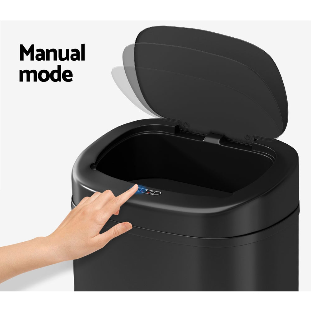 82L Sensor Trash Bin Black Steel Fingerprint Resistant Devanti