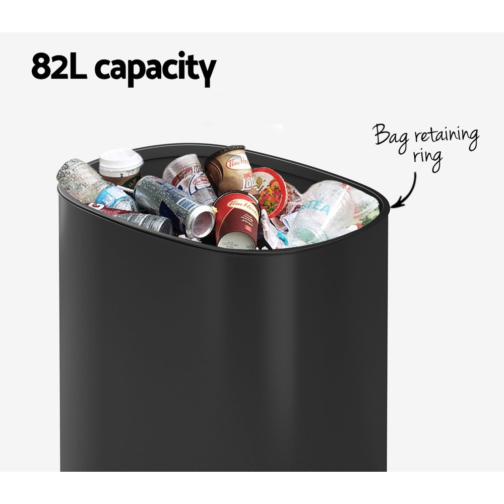 82L Sensor Trash Bin Black Steel Fingerprint Resistant Devanti