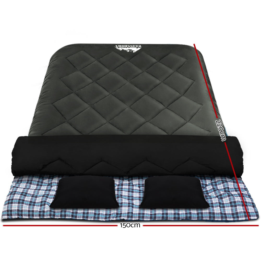 Weisshorn Sleeping Bag Double Pillow Thermal Camping Hiking Tent Grey -10&deg;C