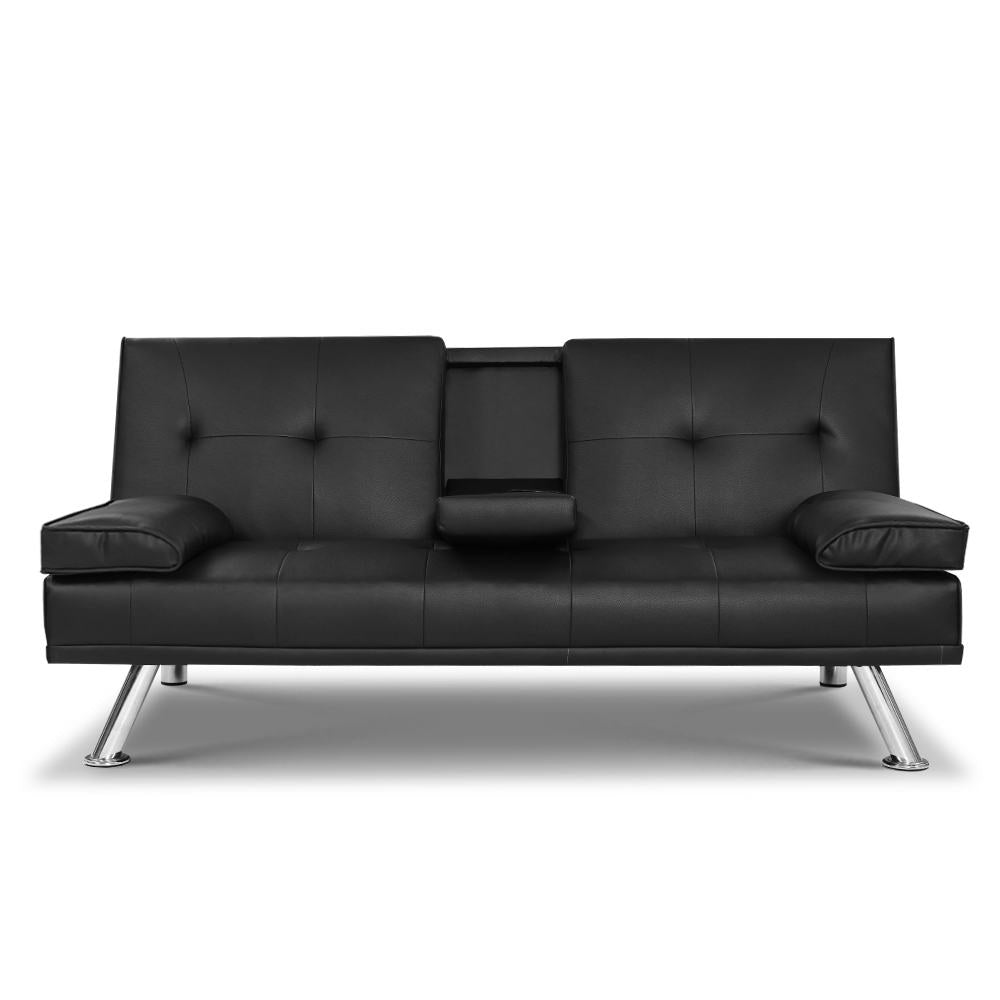 Artiss Sofa Bed 168CM Black PU Leather