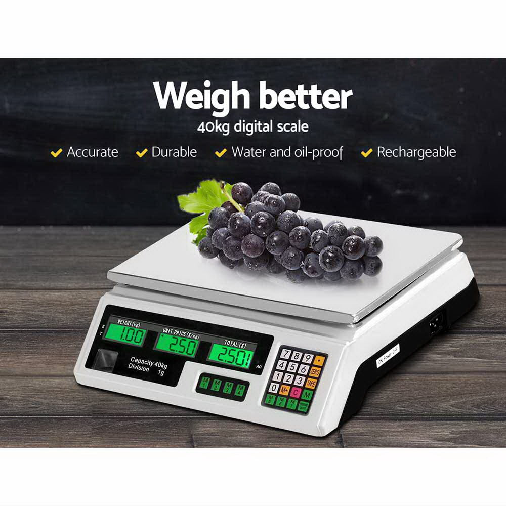 Emajin Scales Digital Kitchen 40KG Weighing Scales Platform Scales LCD White