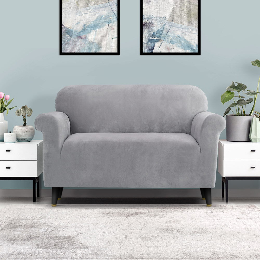 Artiss Sofa Cover Couch Covers 2 Seater Velvet Grey