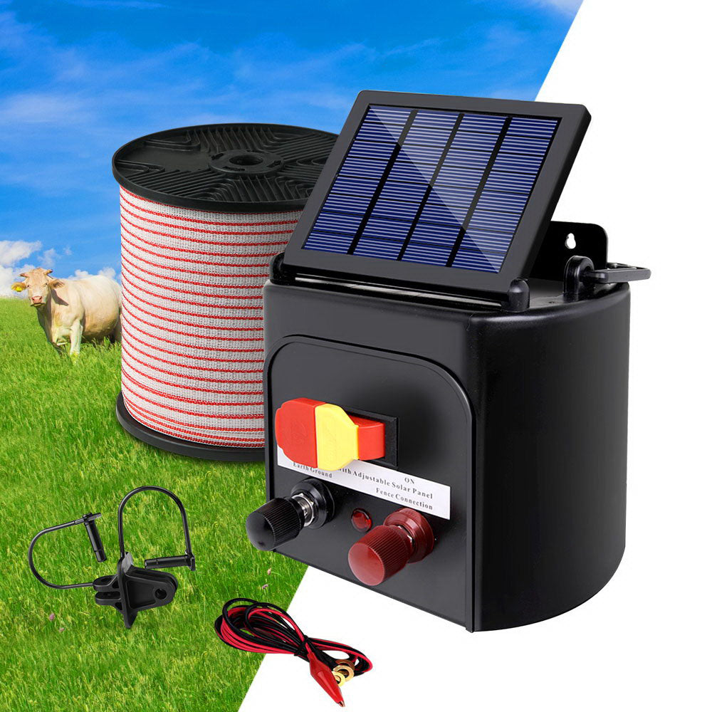 Giantz Fence Energiser 3KM Solar Powered Electric 400M Poly Tape Insulator