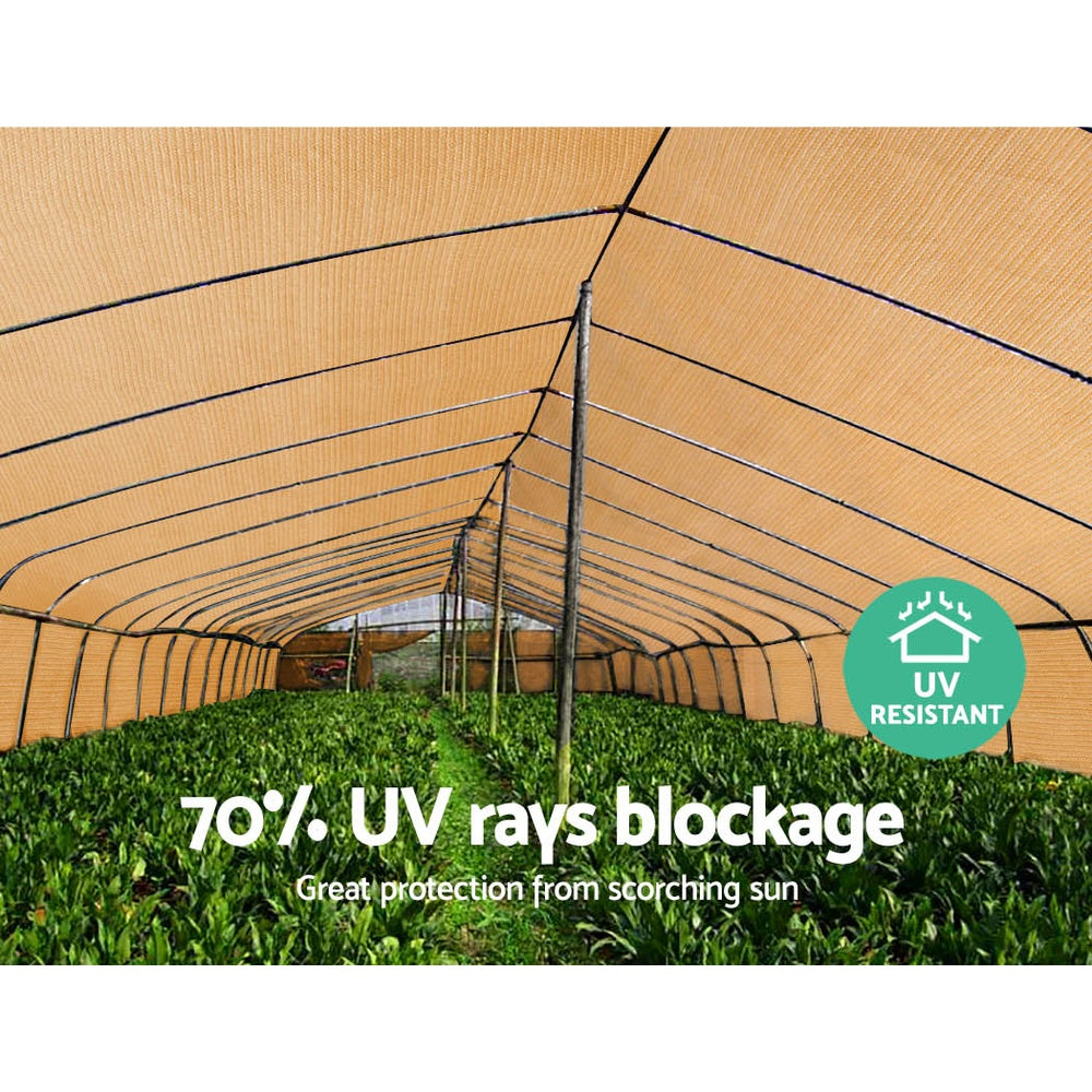 70% UV Block Shade Cloth 1.83x50m Heavy Duty Beige - Instahut