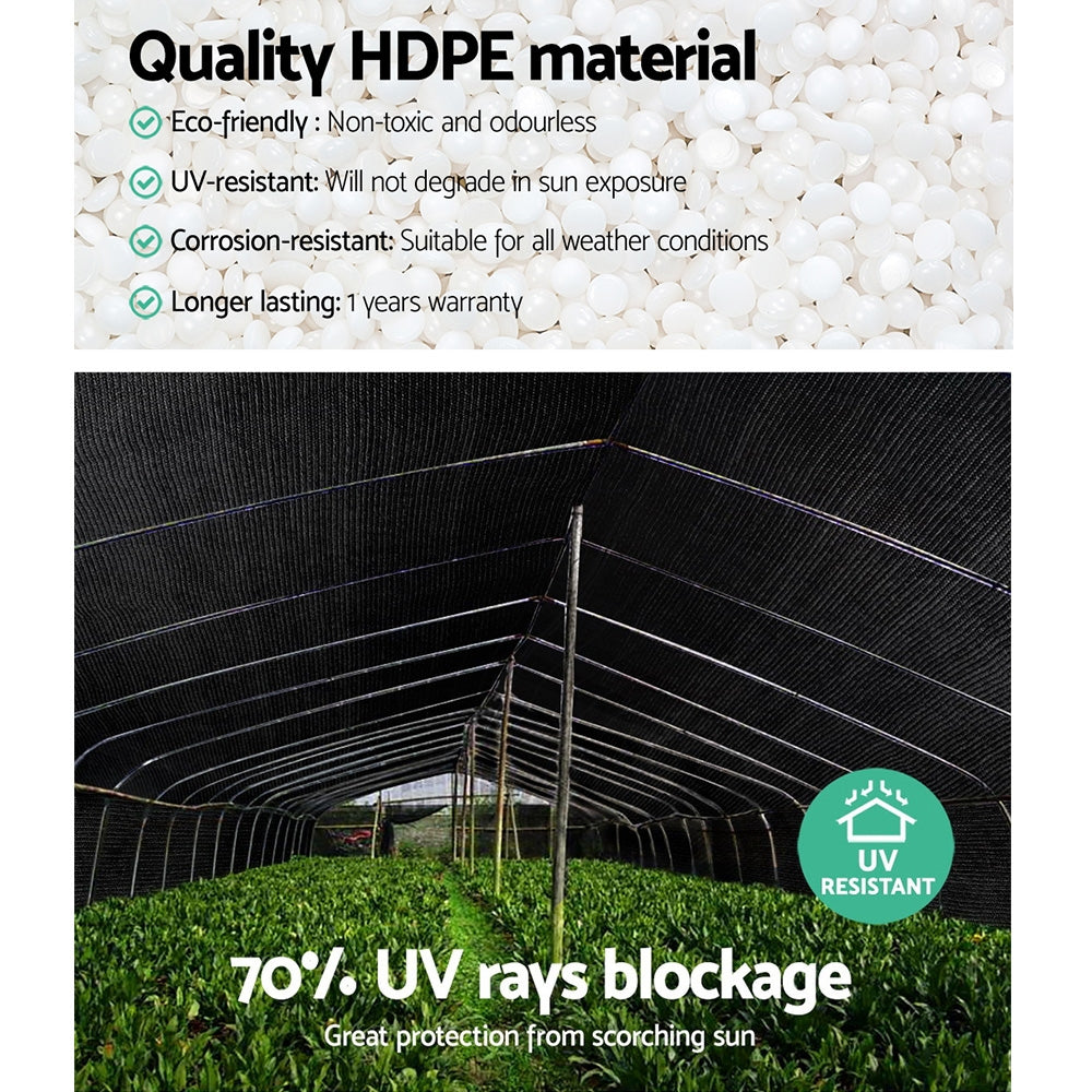 70% UV Block Shade Cloth 3.66x30m HDPE Black - Instahut