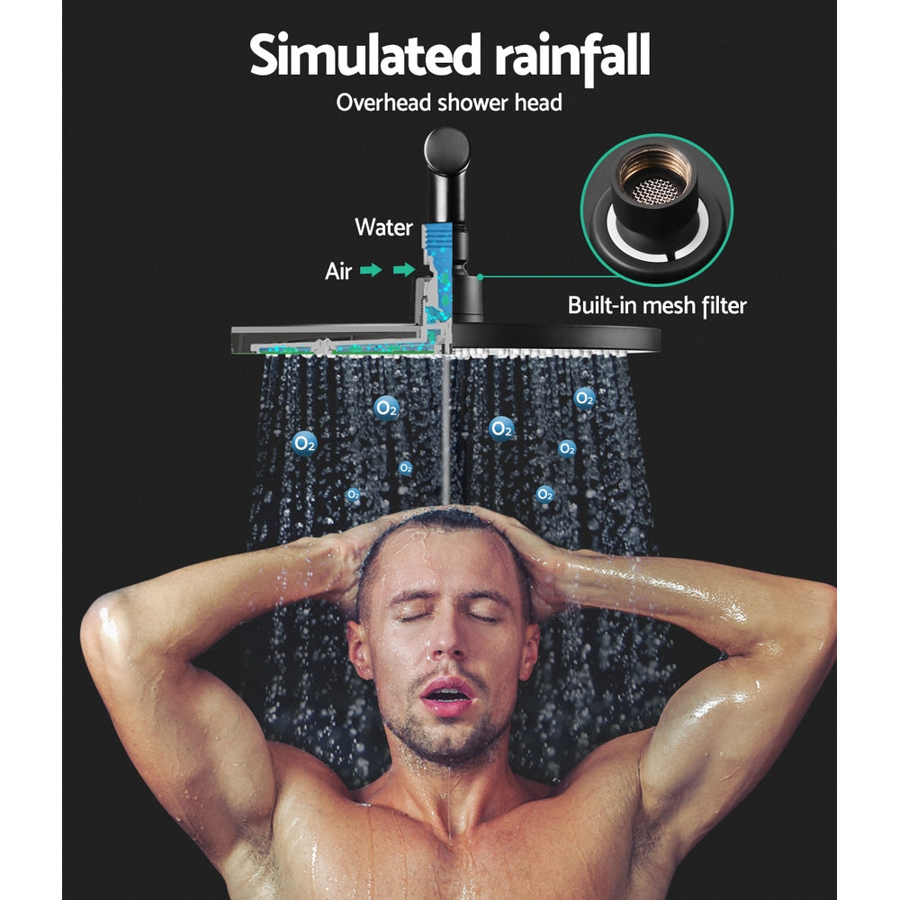 Cefito 9'' Rain Shower Head Set Handheld Round High Pressure Twins Tap Black