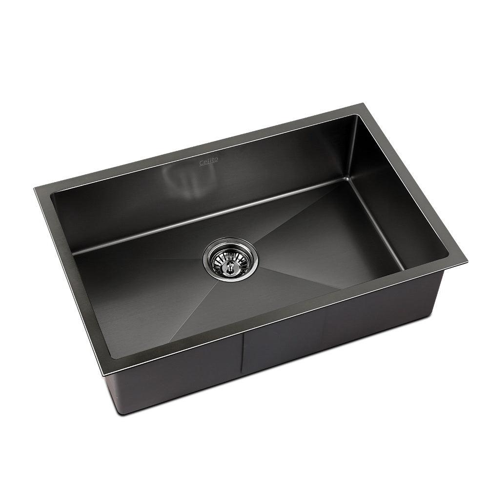 Cefito Kitchen Sink 70X45CM Stainless Steel Basin Single Bowl Laundry Black