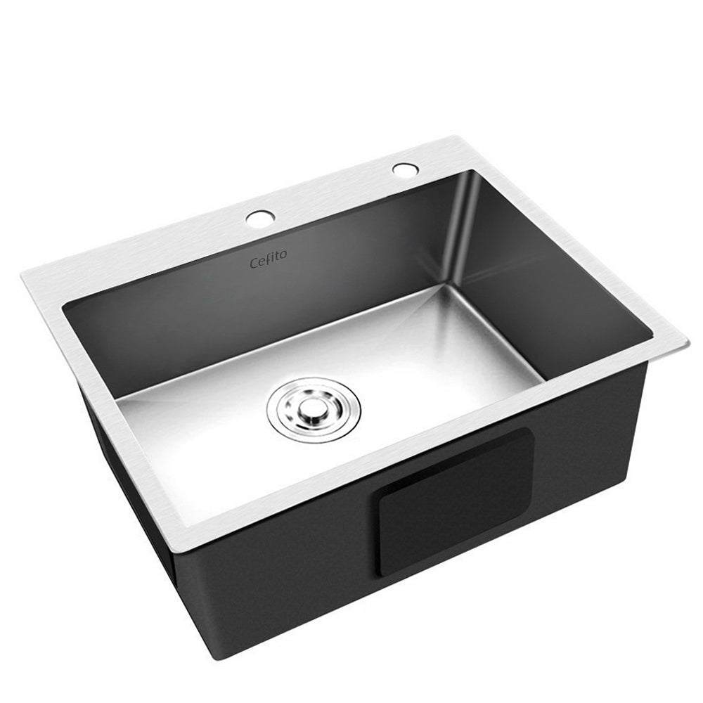 Cefito Kitchen Sink 55X45CM Stainless Steel Basin Single Bowl Extra Hole Silver