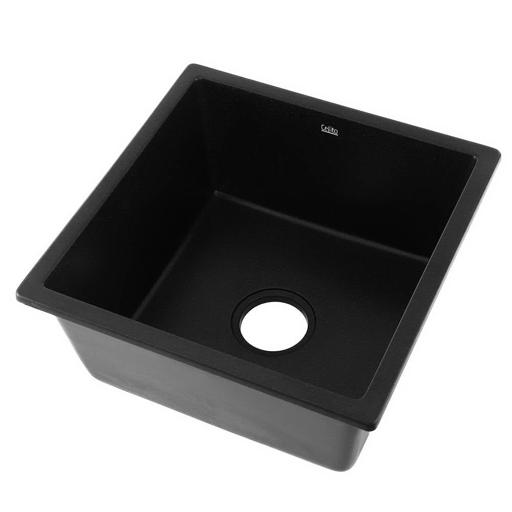 Cefito Stone Kitchen Sink 450X450MM Granite Under/Topmount Basin Bowl Laundry Black
