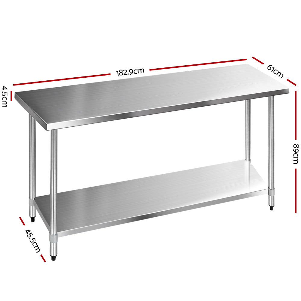 Cefito 1829x610mm Stainless Steel Kitchen Bench 304