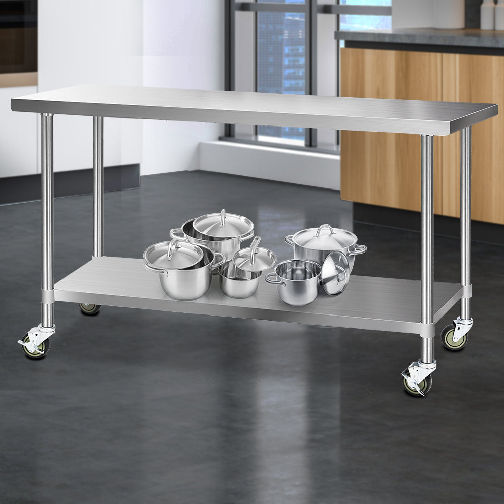 Cefito 1829x610mm Stainless Steel Kitchen Bench with Wheels 304