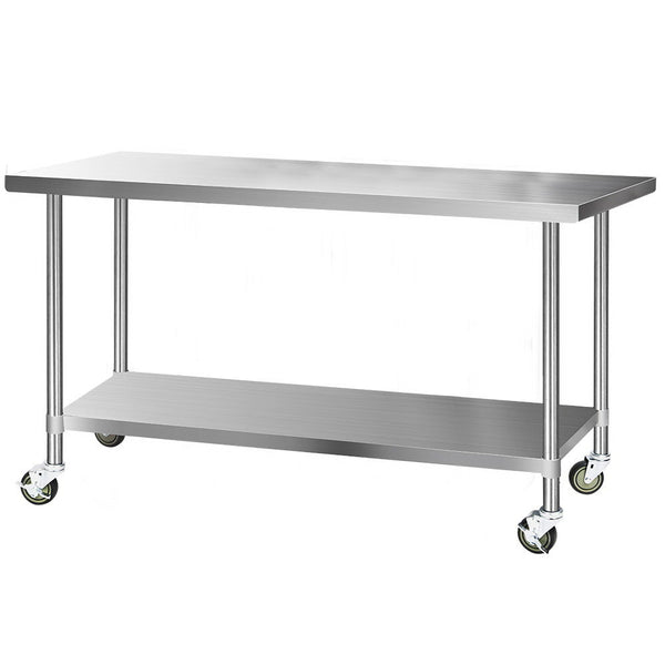 Cefito 1829 x 762mm Commercial Stainless Steel Kitchen Bench with 4pcs Castor Wheels