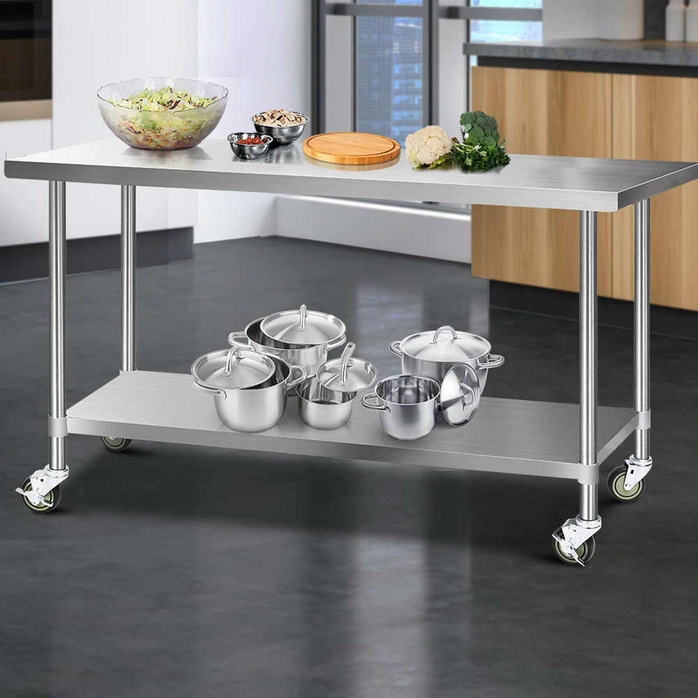 Cefito 1829x760mm Stainless Steel Kitchen Bench with Wheels 430