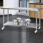 Heavy-Duty Stainless Steel Kitchen Bench with Wheels - Cefito