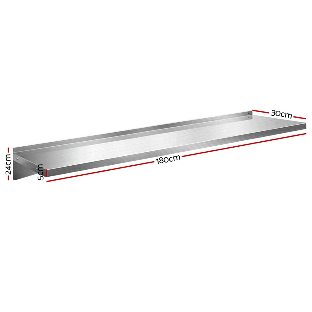 Heavy-Duty Stainless Steel Wall Shelf, 1.2mm Thick, 1800mm - Cefito