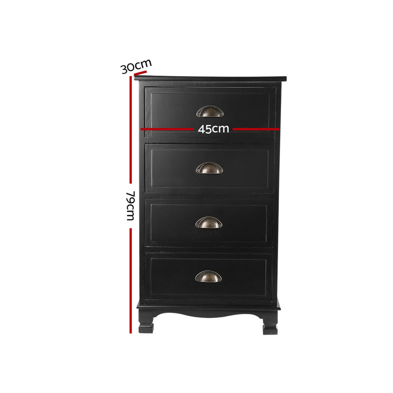 Artiss Vintage Bedside Table Chest 4 Drawers Storage Cabinet Nightstand Black