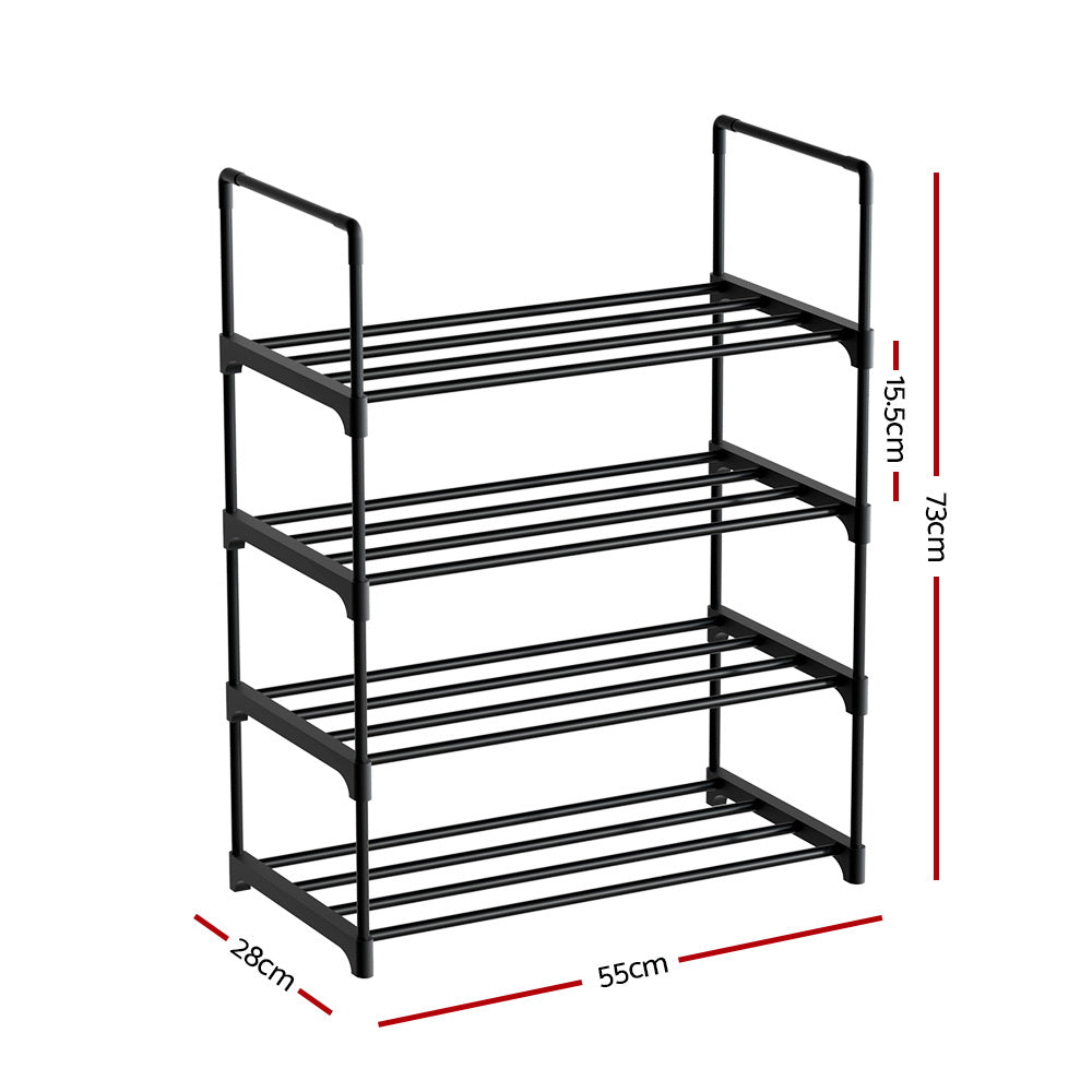 Artiss Shoe Rack Stackable Shelves 4 Tiers 55cm Shoes Storage Stand Black