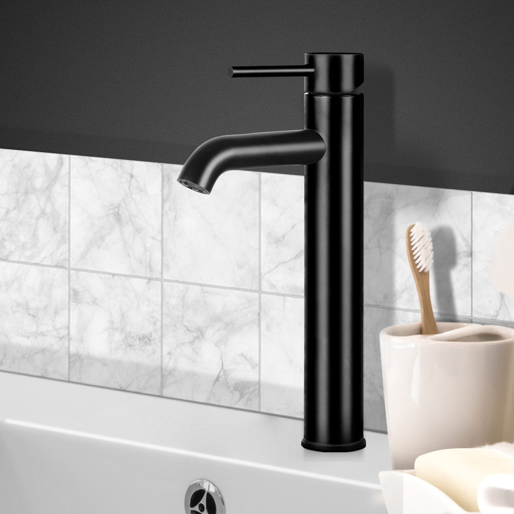 Cefito Bathroom Basin Mixer Tap Round Tall Faucet Vanity Laundry Black