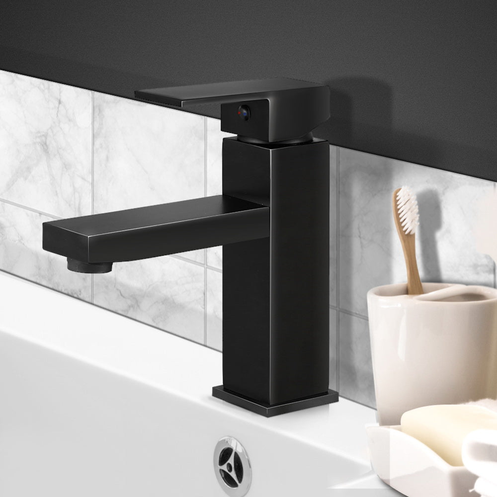 Cefito Bathroom Basin Mixer Tap Square Faucet Vanity Laundry Black
